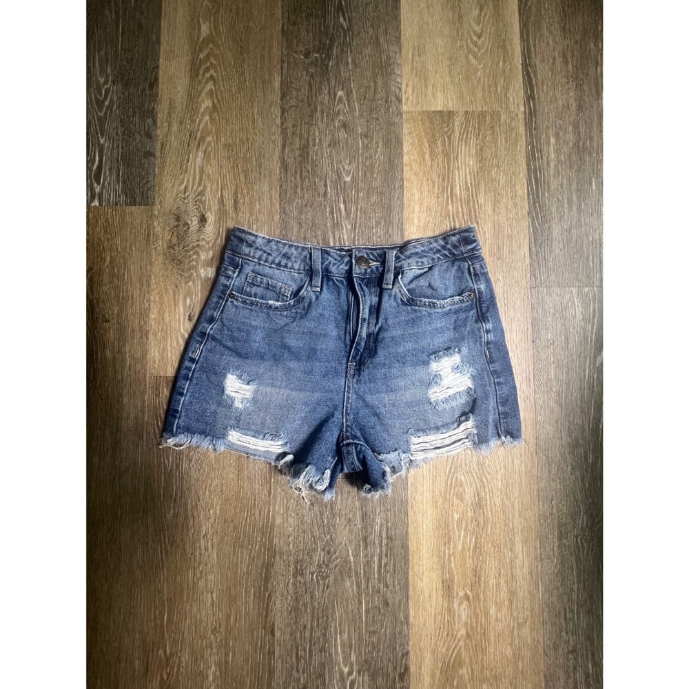YMI Dream Jean Shorts Women 7/28 Blue Excellent Distressed Frayed Hem‎ Cutoffs